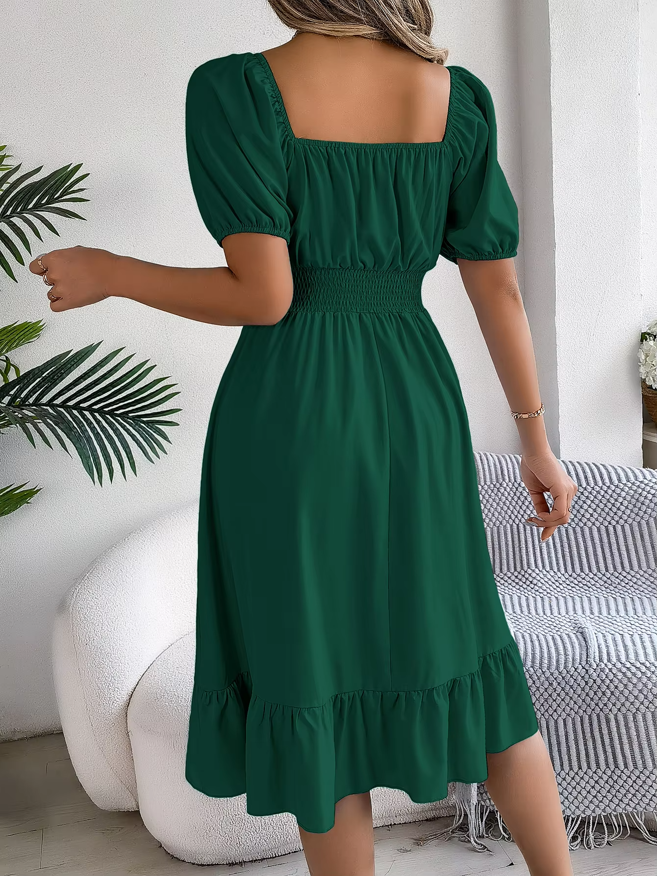 Aria™ - Stylish Short Sleeve V Neck Linen Dress
