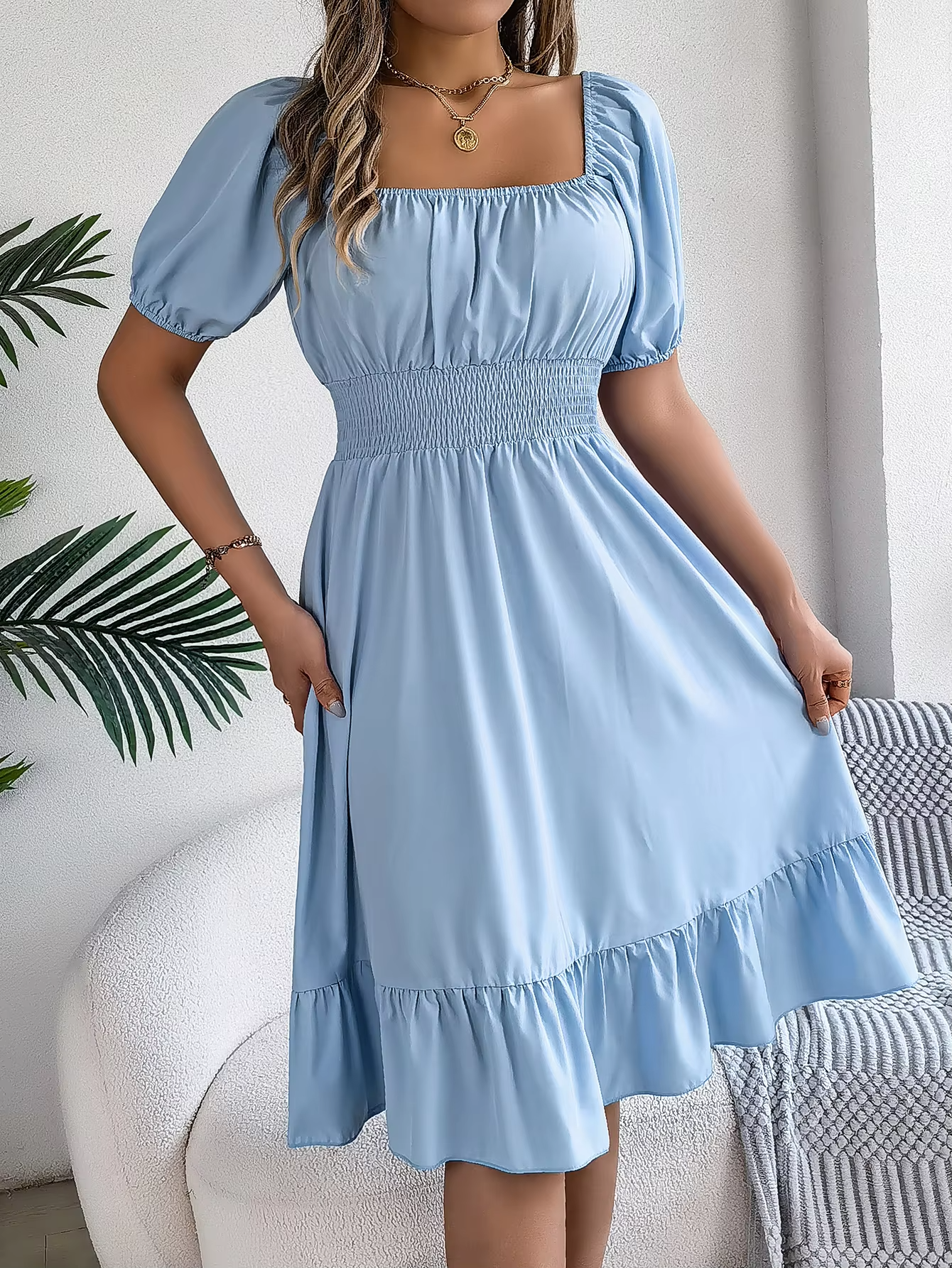 Aria™ - Stylish Short Sleeve V Neck Linen Dress