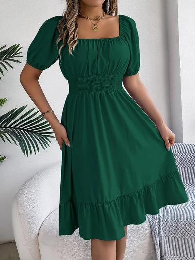 Aria™ - Stylish Short Sleeve V Neck Linen Dress