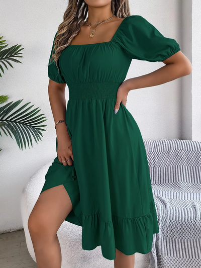 Aria™ - Stylish Short Sleeve V Neck Linen Dress