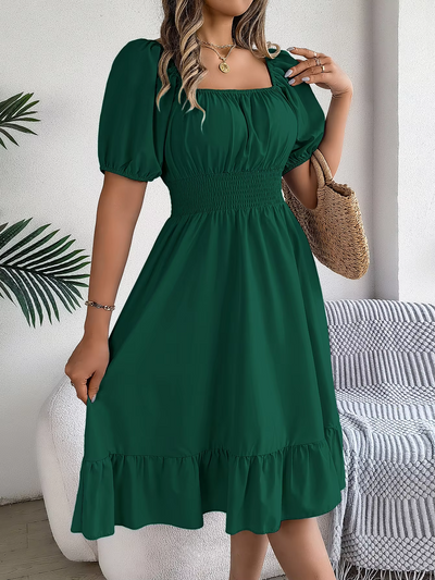 Aria™ - Stylish Short Sleeve V Neck Linen Dress