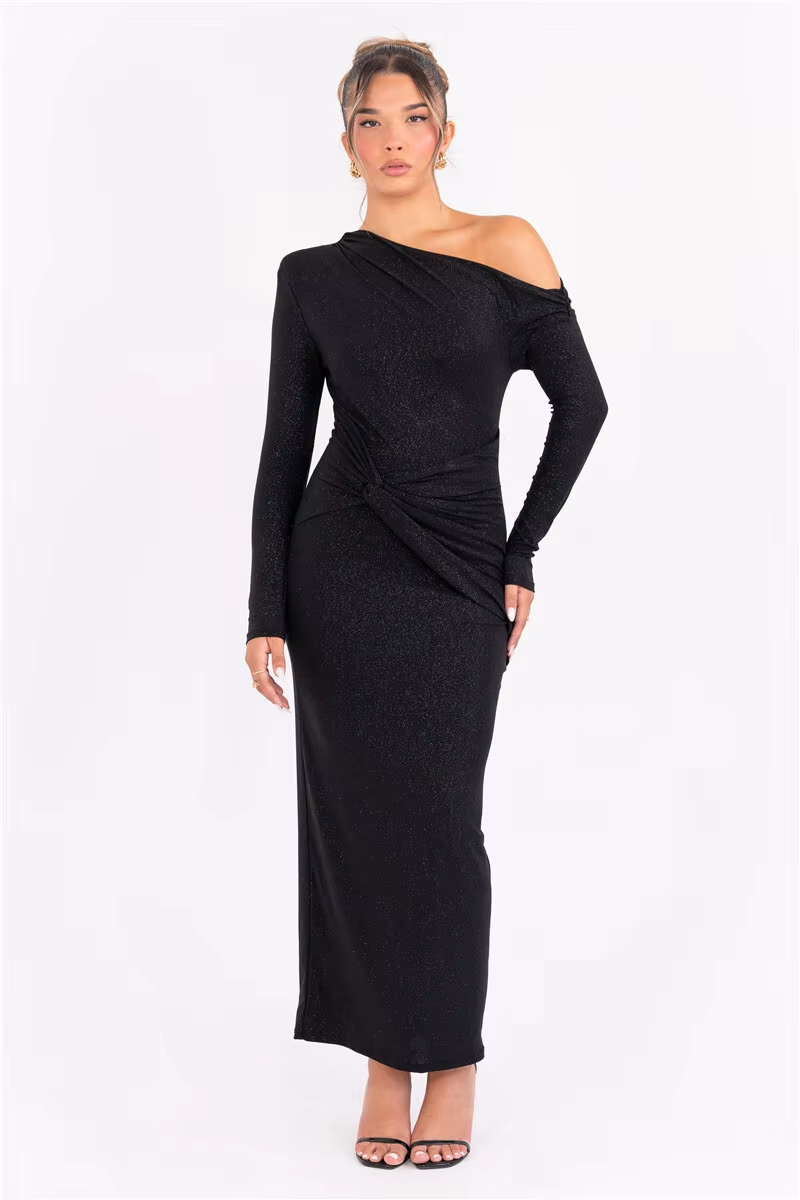 Layla™ - Elegant Sparkle Long Sleeve Maxi Dress
