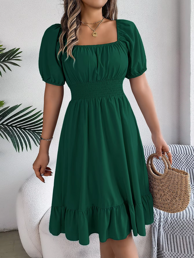 Aria™ - Stylish Short Sleeve V Neck Linen Dress