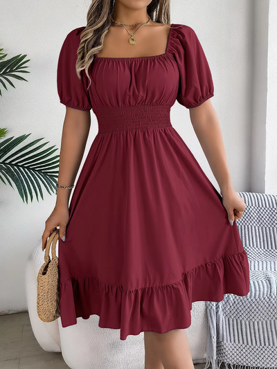 Aria™ - Stylish Short Sleeve V Neck Linen Dress