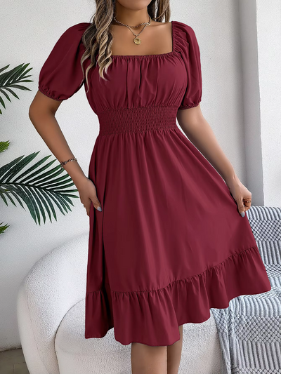 Aria™ - Stylish Short Sleeve V Neck Linen Dress