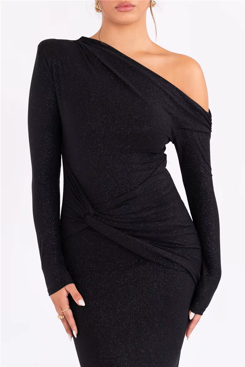 Layla™ - Elegant Sparkle Long Sleeve Maxi Dress