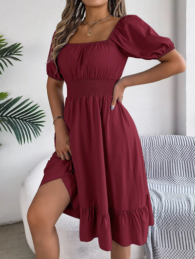 Aria™ - Stylish Short Sleeve V Neck Linen Dress
