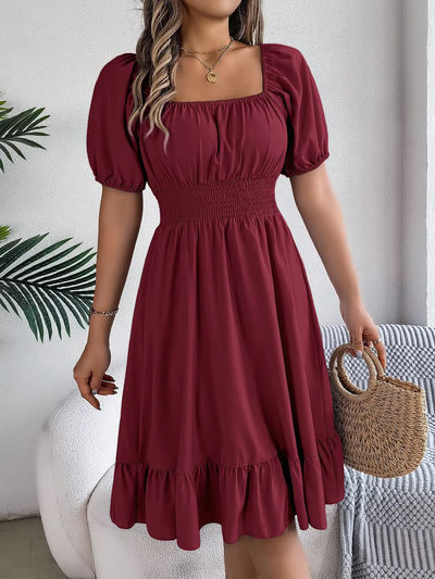 Aria™ - Stylish Short Sleeve V Neck Linen Dress