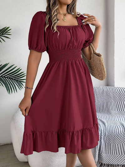 Aria™ - Stylish Short Sleeve V Neck Linen Dress