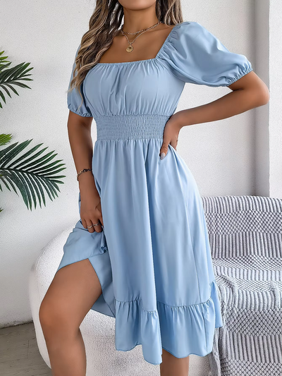 Aria™ - Stylish Short Sleeve V Neck Linen Dress