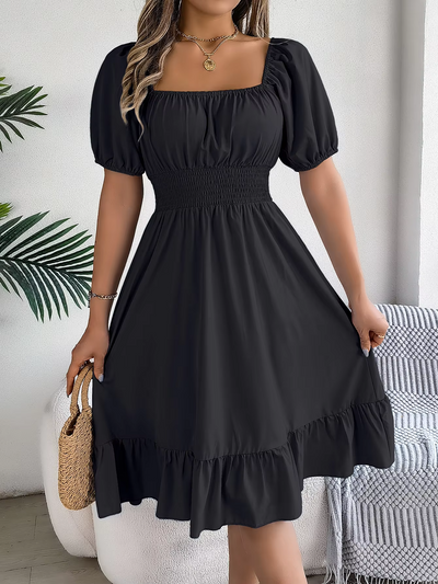 Aria™ - Stylish Short Sleeve V Neck Linen Dress