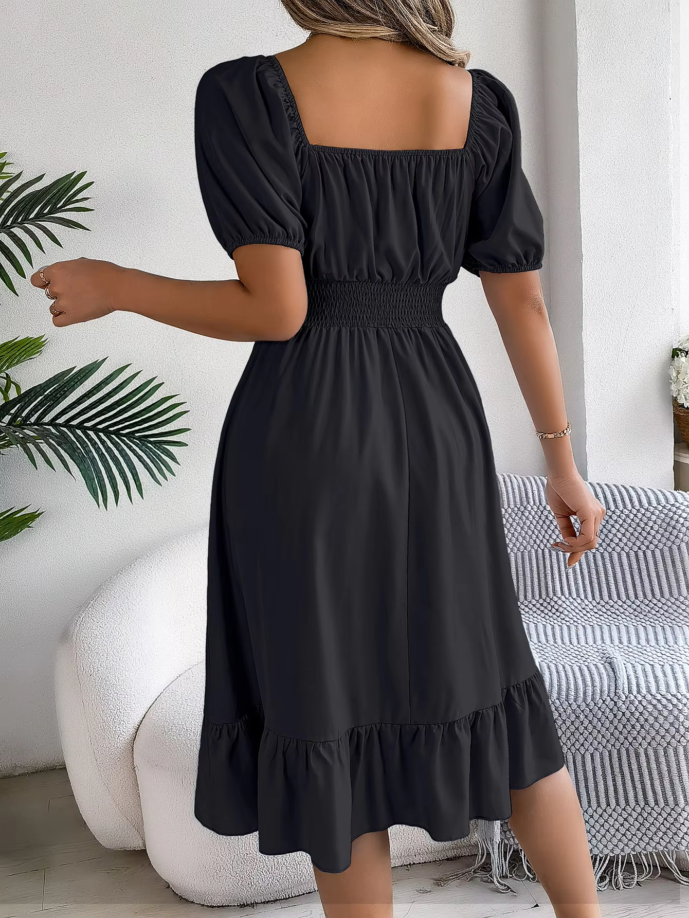 Aria™ - Stylish Short Sleeve V Neck Linen Dress