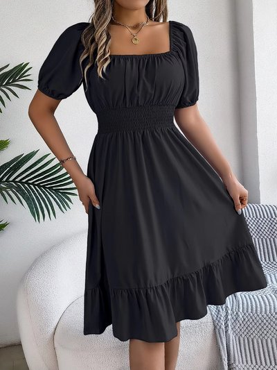 Aria™ - Stylish Short Sleeve V Neck Linen Dress