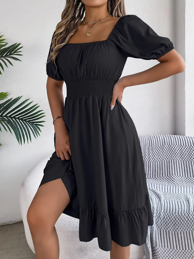 Aria™ - Stylish Short Sleeve V Neck Linen Dress