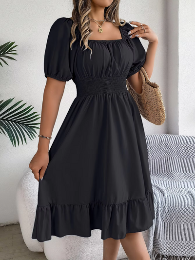 Aria™ - Stylish Short Sleeve V Neck Linen Dress