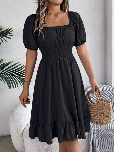 Aria™ - Stylish Short Sleeve V Neck Linen Dress