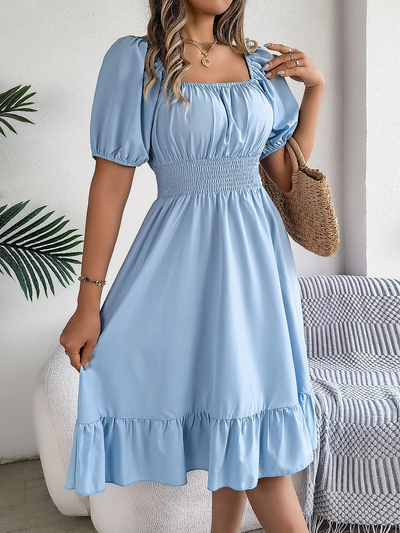 Aria™ - Stylish Short Sleeve V Neck Linen Dress
