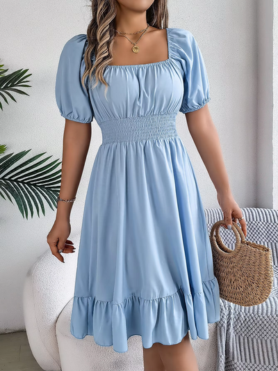 Aria™ - Stylish Short Sleeve V Neck Linen Dress