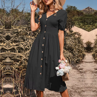 Sienna™ - Elegant Long Dress With V-Neck And High Waist