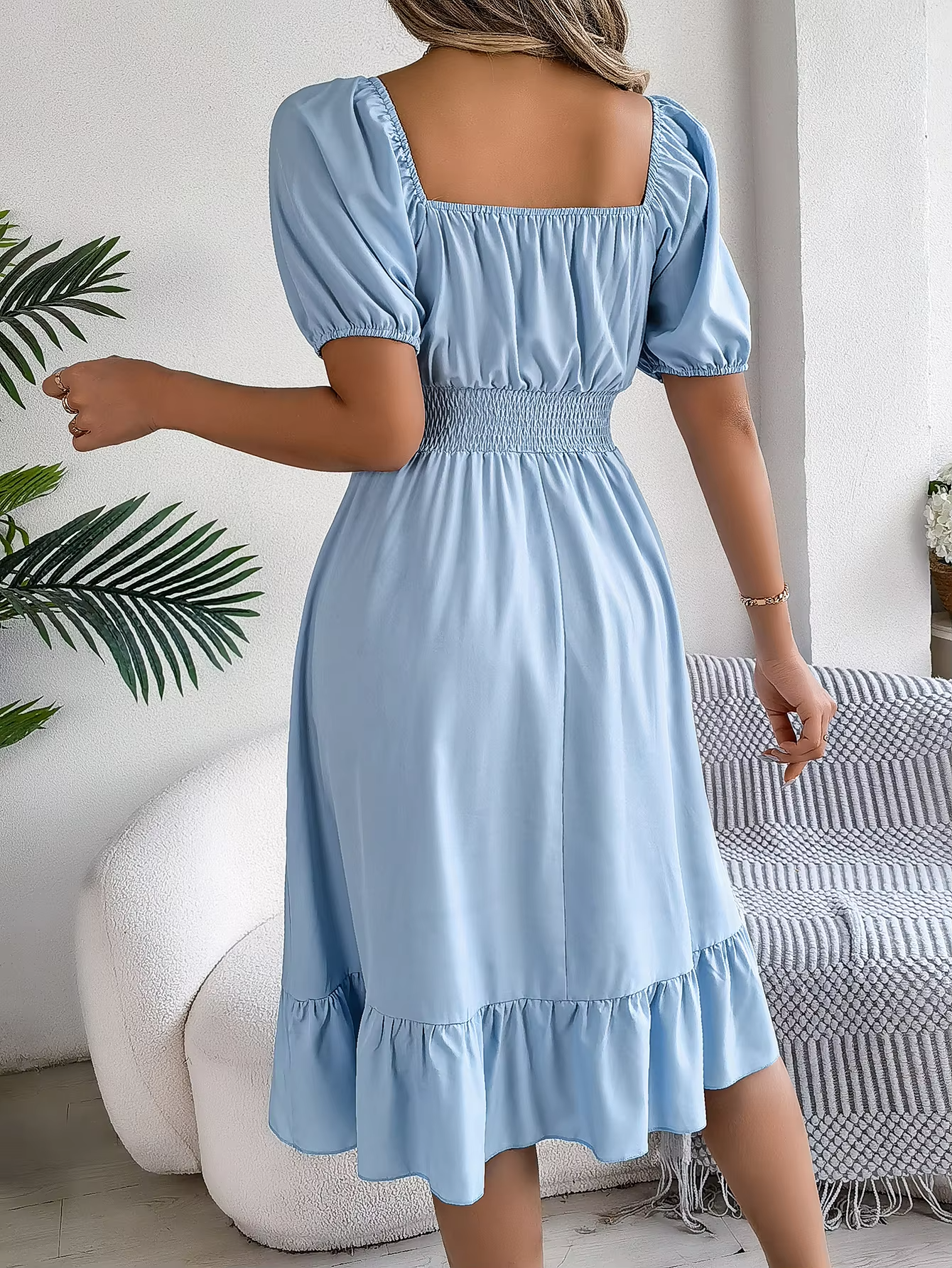 Aria™ - Stylish Short Sleeve V Neck Linen Dress