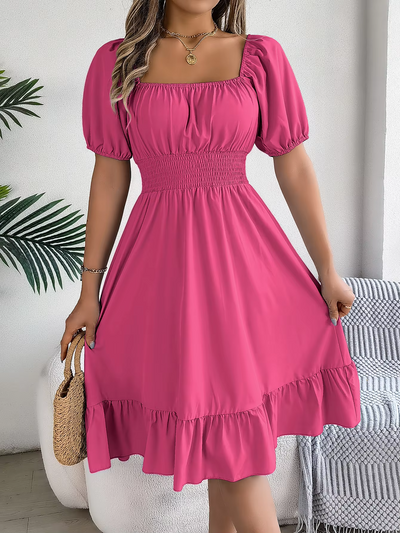 Aria™ - Stylish Short Sleeve V Neck Linen Dress