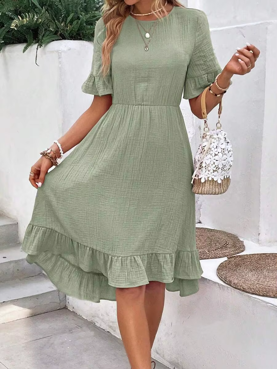 Freya™ - Elegant Ruffled Round Collar Dress