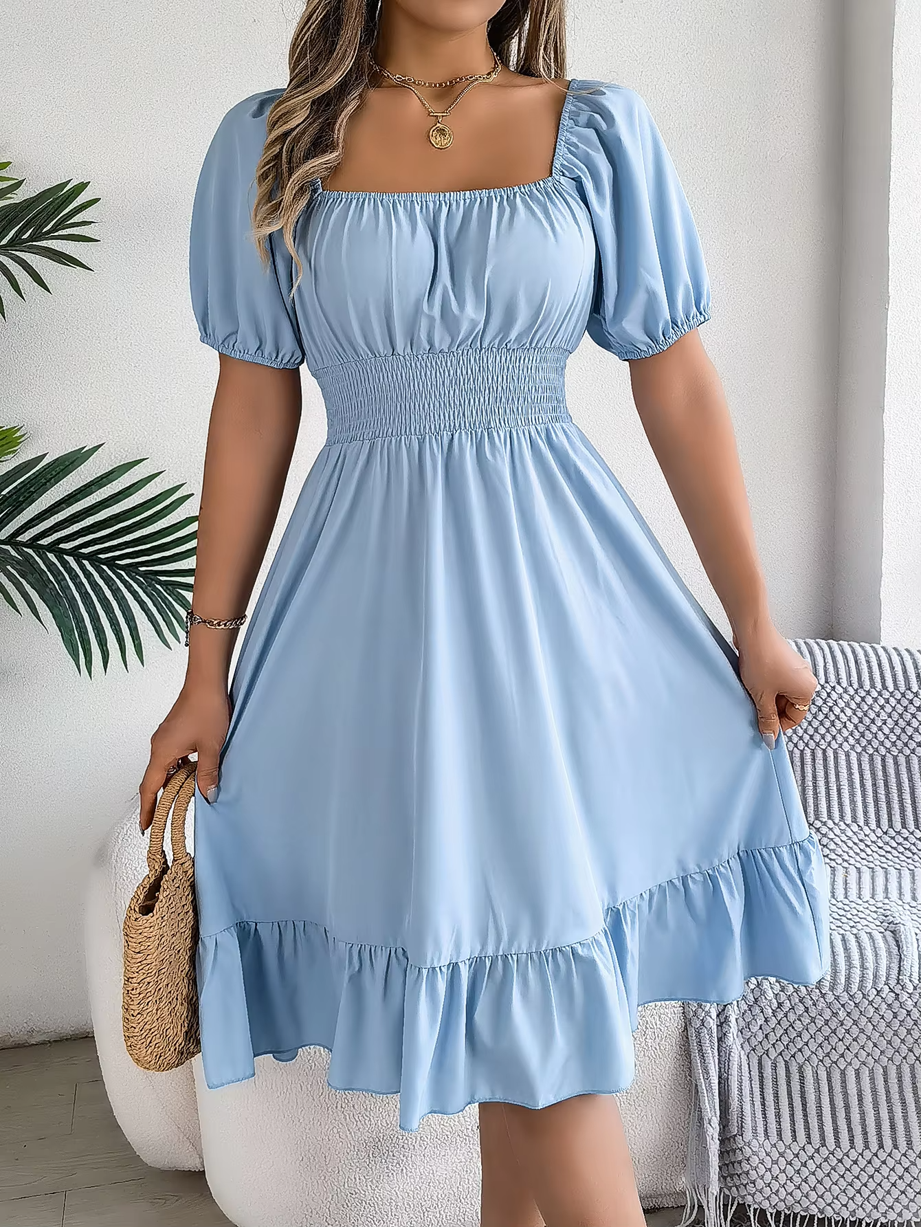 Aria™ - Stylish Short Sleeve V Neck Linen Dress