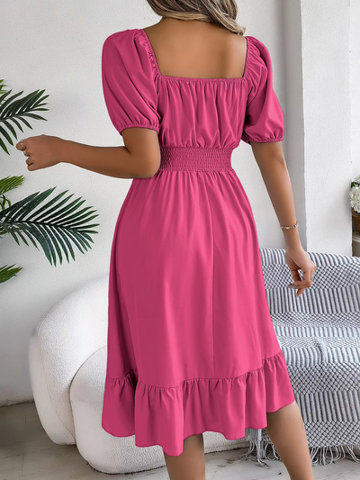 Aria™ - Stylish Short Sleeve V Neck Linen Dress