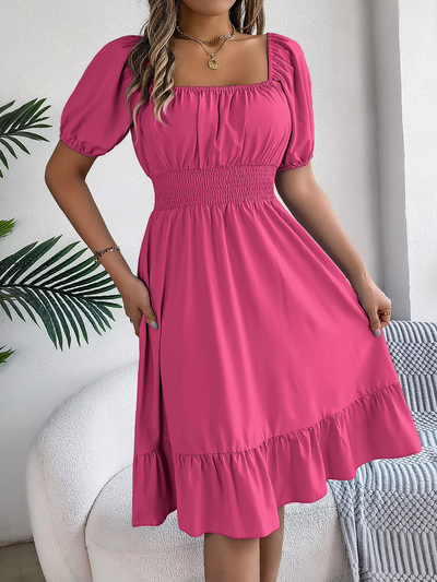 Aria™ - Stylish Short Sleeve V Neck Linen Dress