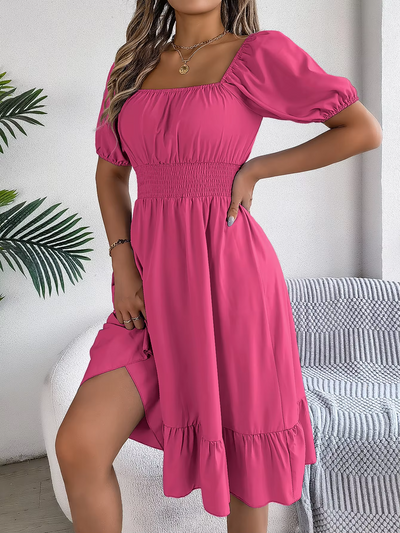 Aria™ - Stylish Short Sleeve V Neck Linen Dress
