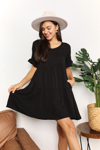 Ava™ - Comfy V-Neck Flounce Sleeve Tiered Dress