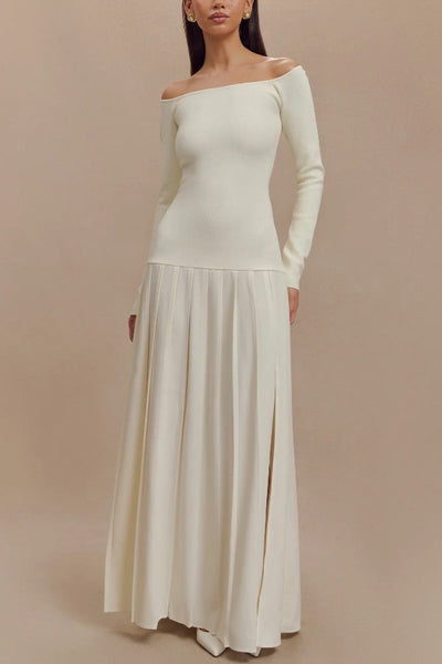 Aria™ - Retro Bardot-neck Maxi Dress