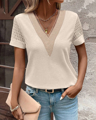 Freya™ - Comfortable V-Neck Lace T-Shirt