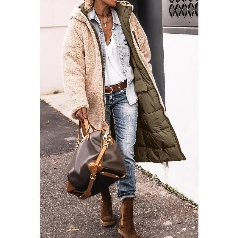 Chloe™ - Comfortable warm fleece long puffer jacket with hood