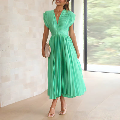 Stella™ - Elegant V-neck Pleated Maxi Dress