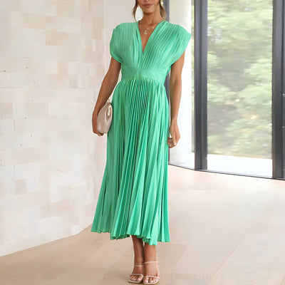 Stella™ - Elegant V-neck Pleated Maxi Dress