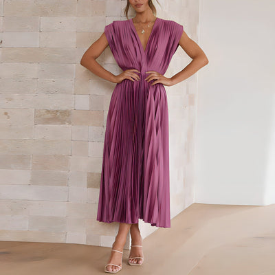 Stella™ - Elegant V-neck Pleated Maxi Dress