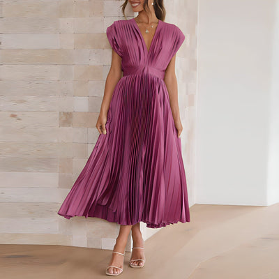 Stella™ - Elegant V-neck Pleated Maxi Dress