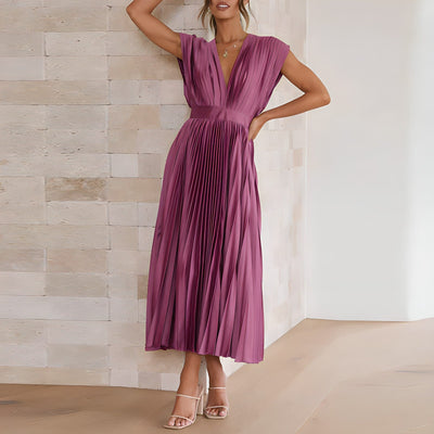 Stella™ - Elegant V-neck Pleated Maxi Dress