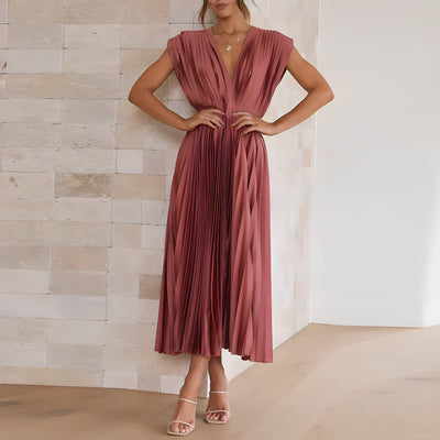 Stella™ - Elegant V-neck Pleated Maxi Dress
