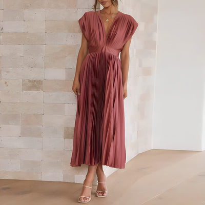 Stella™ - Elegant V-neck Pleated Maxi Dress