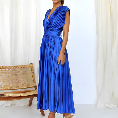 Stella™ - Elegant V-neck Pleated Maxi Dress