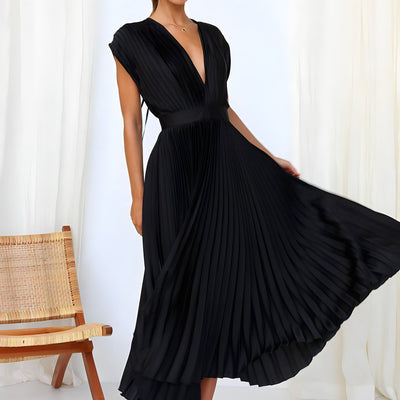 Stella™ - Elegant V-neck Pleated Maxi Dress