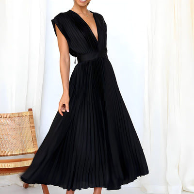 Stella™ - Elegant V-neck Pleated Maxi Dress