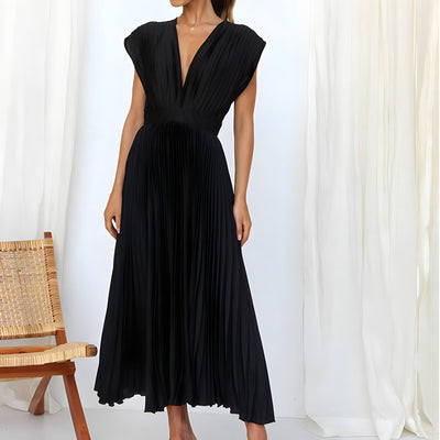 Stella™ - Elegant V-neck Pleated Maxi Dress