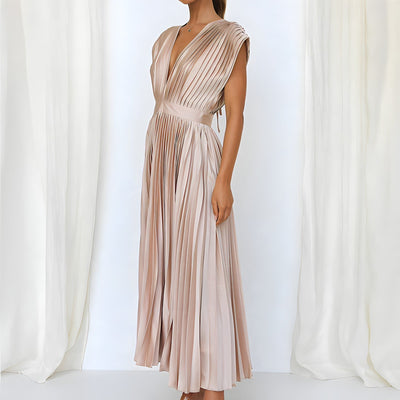 Stella™ - Elegant V-neck Pleated Maxi Dress