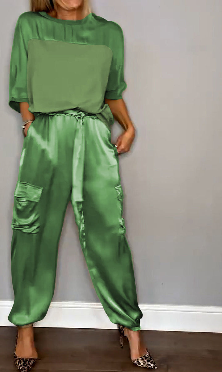 Sienna Co-Ord Set - With half-sleeved top and trousers in smooth satin