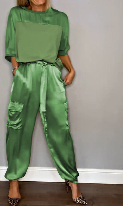 Sienna Co-Ord Set - With half-sleeved top and trousers in smooth satin