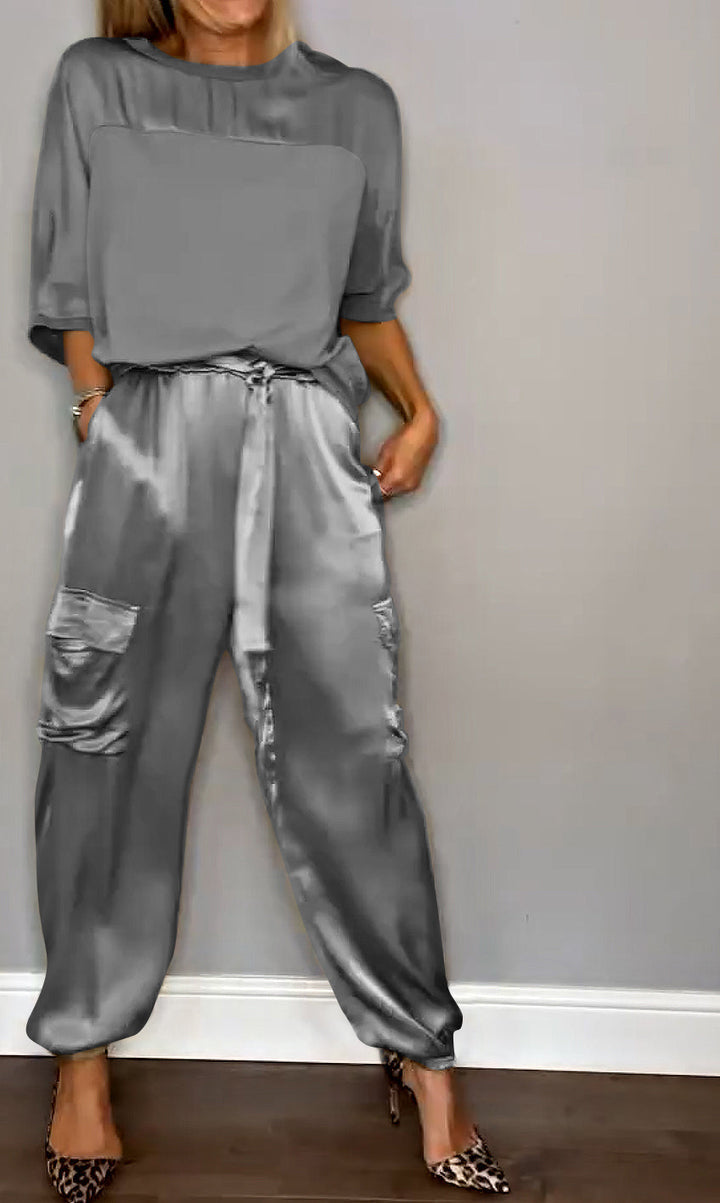 Sienna Co-Ord Set - With half-sleeved top and trousers in smooth satin