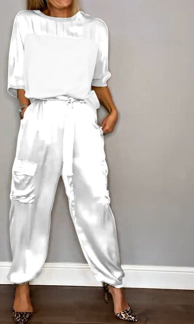Sienna Co-Ord Set - With half-sleeved top and trousers in smooth satin